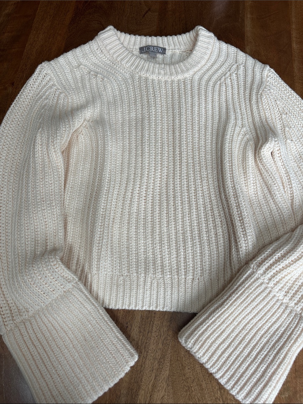 J. Crew Ivory Ribbed Crewneck Sweater
